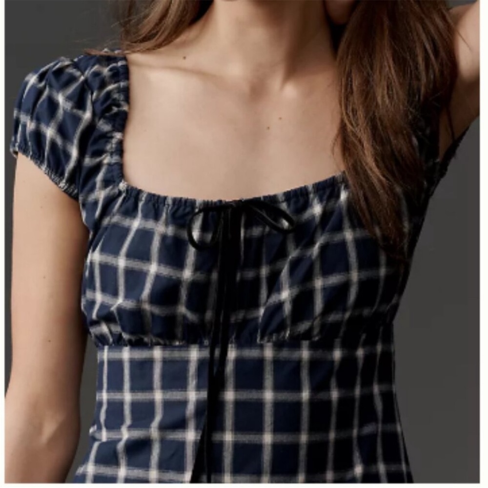 NWT Says Gah Suzy Puff-Sleeve Mini Dress Midnight Plaid - XL - Picture 2 of 9